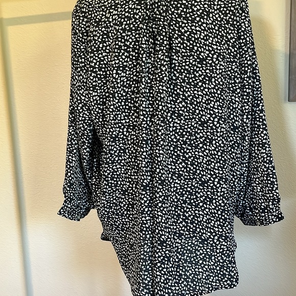 Black-and-white V-neck three-quarter sleeve hidden buttons in the front blouse​ - Picture 6 of 11